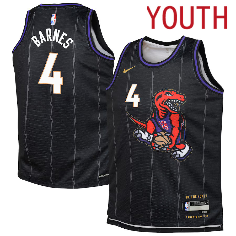 Youth Toronto Raptors #4 Scottie Barnes Nike Black City Edition 2024-25 Swingman Player NBA Jersey